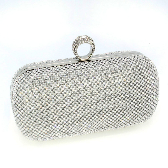 Decorated handle hard case evening clutch bag - Picture 1 of 2